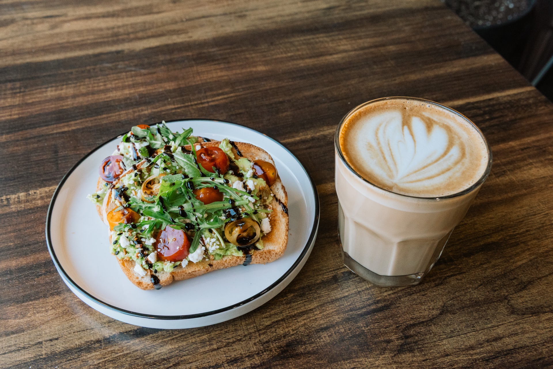 Avocado toast and latte